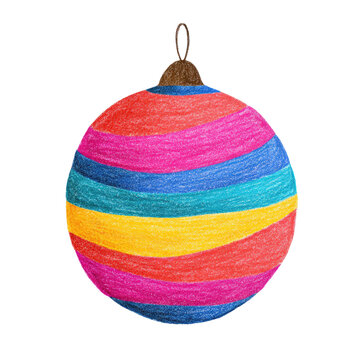Vibrant Hand Drawn Christmas Bauble with Striped Design on Black