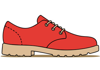 A simple, flat illustration of a red lace-up shoe. Clean lines and a bright color palette create a modern, graphic design. Ideal for branding and web use.