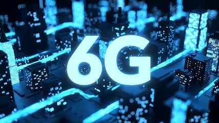 6G wireless communication network concept with a glowing digital smart city and data streams representing future technology - Powered by Adobe