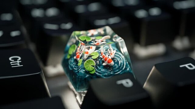 Artisan Koi Pond Keycap - A Miniature Aquatic Masterpiece for Your Keyboard.
