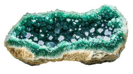 Stunning Green Geode Crystals with Shimmering Druzy Texture Natural isolated on a transparent background