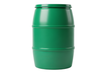 Green plastic barrel isolated studio shot storage container for liquids or dry goods