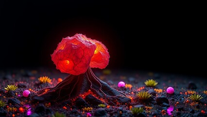 A glowing malignant growth being starved of its vibrant nutrient streams on a dark field.