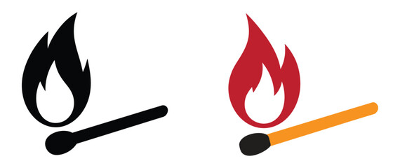 Set of match fire flame isolated icon of vector illustration