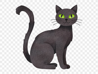 Watercolor black cat spooky Halloween enchanted pet illustration Vector.