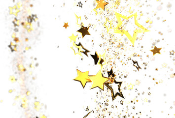 Beautiful golden stars sparkling on white background. Perfect for celebration, holiday, success, and luxury designs.