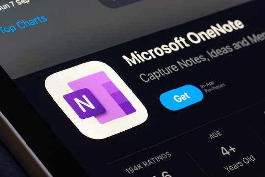 Microsoft OneNote App Store listing on iPhone highlights digital note-taking and organization. Stafford, United Kingdom, August 7, 2024