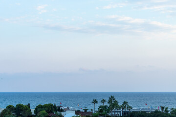 Ocean View with Coastal Buildings and Vegetation