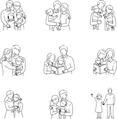 Family Interactions and Affection Line Drawings love
