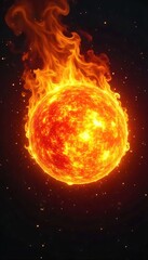 Obraz premium Fiery orange and yellow fireball flames engulfing a dark background, intense heat and energy radiating outwards Perfect for fantasy, mythical, or fiery backgrounds , texture, yellow, apocalypse