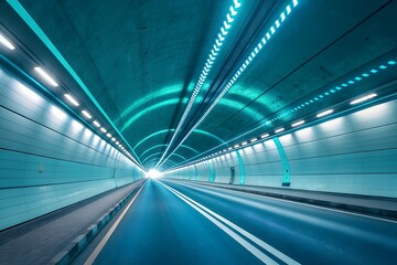 Obraz premium Illuminated tunnel with bright lights and a road, creating a sense of depth and speed.