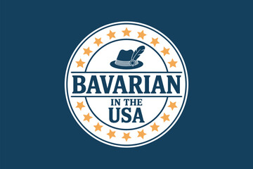 Obraz premium Bavarian in the usa logo with hat and feather surrounded by stars on a dark blue background