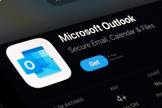Microsoft Outlook App Store listing on iPhone highlights email and calendar management. Stafford, United Kingdom, August 7, 2024
