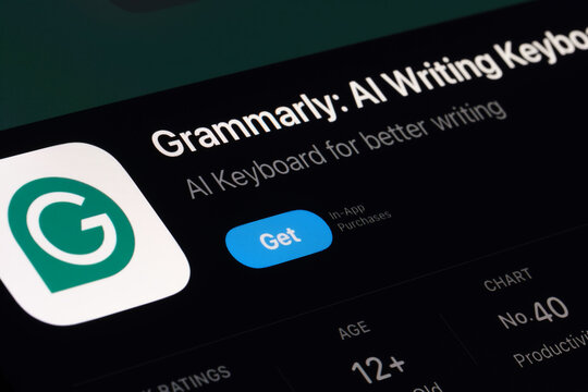 Grammarly App Store listing on iPhone highlights writing assistance and grammar checking. Stafford, United Kingdom, August 7, 2024