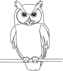 Minimalist Line Art Owl Perched on Branch bird animal