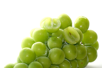 Fresh Bunches of shine muscat grapes green fresh grapes isolated on white background. Japanese grapes ripe juicy grapes.