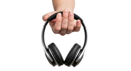 experience unparalleled audio a hand presents sleek wireless headphones for immersive sound, isolated on transparent background