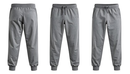 Comfortable gray sweatpants showcased in three different angle for online retail