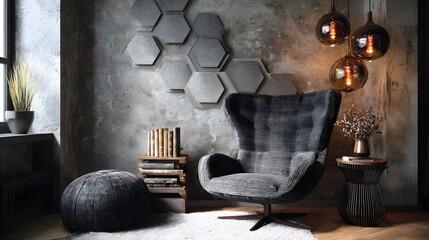 Chic lounge corner with accentuate wall design 