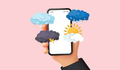Mobile Weather Forecast Display. Smartphone with Weather Icons and Conditions