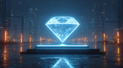 Glowing blue diamond object