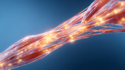 Conceptual 3D illustration of deep tissue laser therapy showing light energy stimulating nerve fibers for regeneration and healing