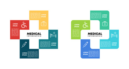 Vector plus infographic, medical diagram, healthcare graph, hospital presentation, emergency chart. Medicine doctor logo. Concept with 4 options, parts, steps, processes. editable vector