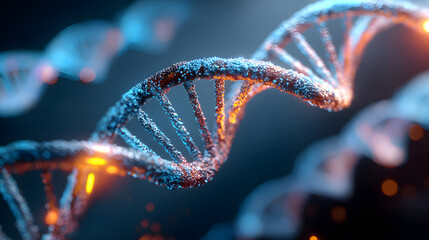 Abstract digital simulation of a glowing DNA double helix, exploring concepts of genomic research and futuristic medical technology
