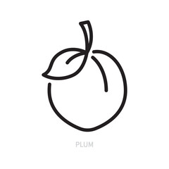 Plum line icon. Fruit symbol. Food concept. Isolated on a white background. Flat design. Editable stroke. Vector illustration.