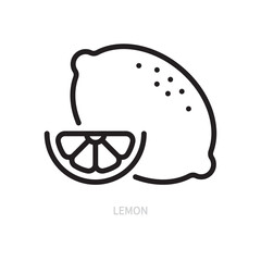 Lemon line icon. Fruit, citrus symbol. Food concept. Isolated on a white background. Flat design. Editable stroke. Vector illustration.