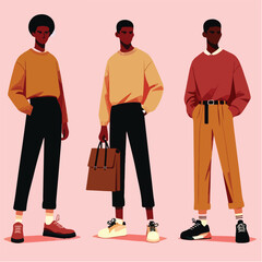 Stylish Black Men's Fashion Illustrations