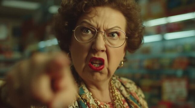 Angry older woman yelling and complaining closeup
