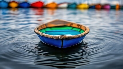 Obraz premium Beautiful Colorful Rowboat on Calm Water Surface with Reflections