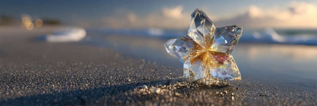 Crystal star on a beach at dawn