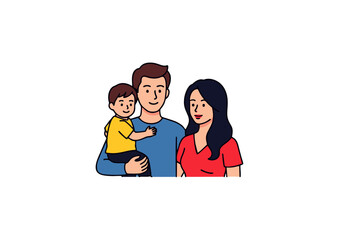 Fototapeta premium icon of father carrying child while mother stands beside