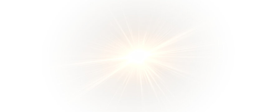 Brilliant lens burst with sparkling flare, glowing sunlight beam, radiant illumination, magical optical rays, abstract background, and warm sunrise glow