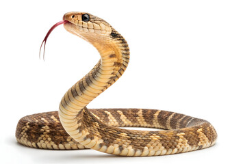 Fototapeta premium Rattlesnake strikes a pose with its tongue out on a clean white background