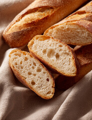 Naklejka premium Sliced French baguette loaf