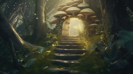 Forest path to mystical door