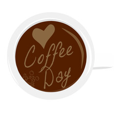 International Coffee Day Cup, Cute Coffee Mug with Heart, 
International Coffee Day Illustration, Hot Coffee Cup Design