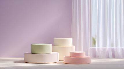 Multiple cylindrical booths by the window