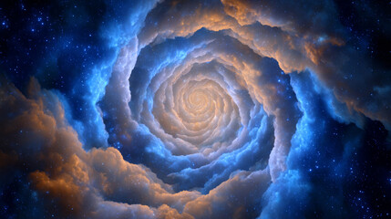 Spiral clouds in blue and orange tones