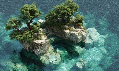 Island with trees in clear water