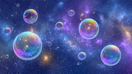 Fototapeta premium Colorful bubbles floating in the starry sky