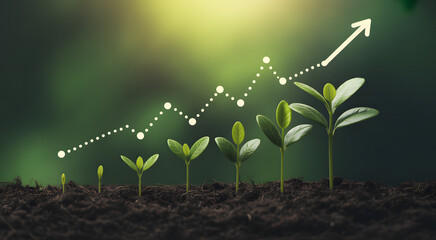 Growth and Sustainability: A verdant visual narrative unfolds, showcasing a flourishing line of saplings, elegantly tracing the upward trajectory of a line graph.