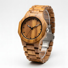 나무로 만든 고급스러운 손목시계. 친환경 소재로 만든 손목 시계.