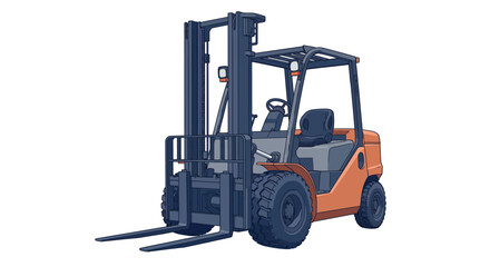 Illustration of a forklift isolated on white background, showcasing its design and functionality in material handling and construction applications