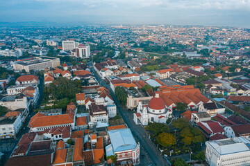 Aerial View of Semarang Cityscape with Red Roofs