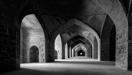 Fototapeta premium A long, dark archway, light at the end