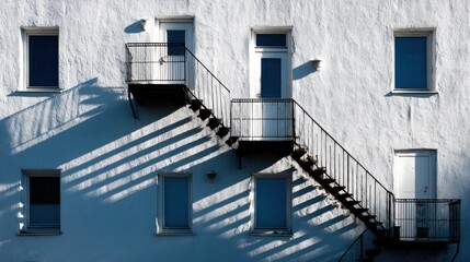 Building exterior with fire escape and shadows